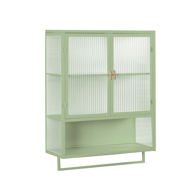 Modern Two-door Wall Cabinet with Two-tier Enclosed Storage, an Open Shelf and Towel Rack