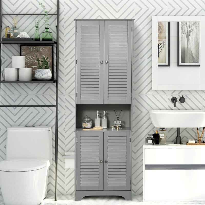 Homcom Bathroom Storage Tall Cabinet with Doors and Shelf Adjustability, Freestanding Bathroom Linen Cabinet with 2 Cabinets and Countertop