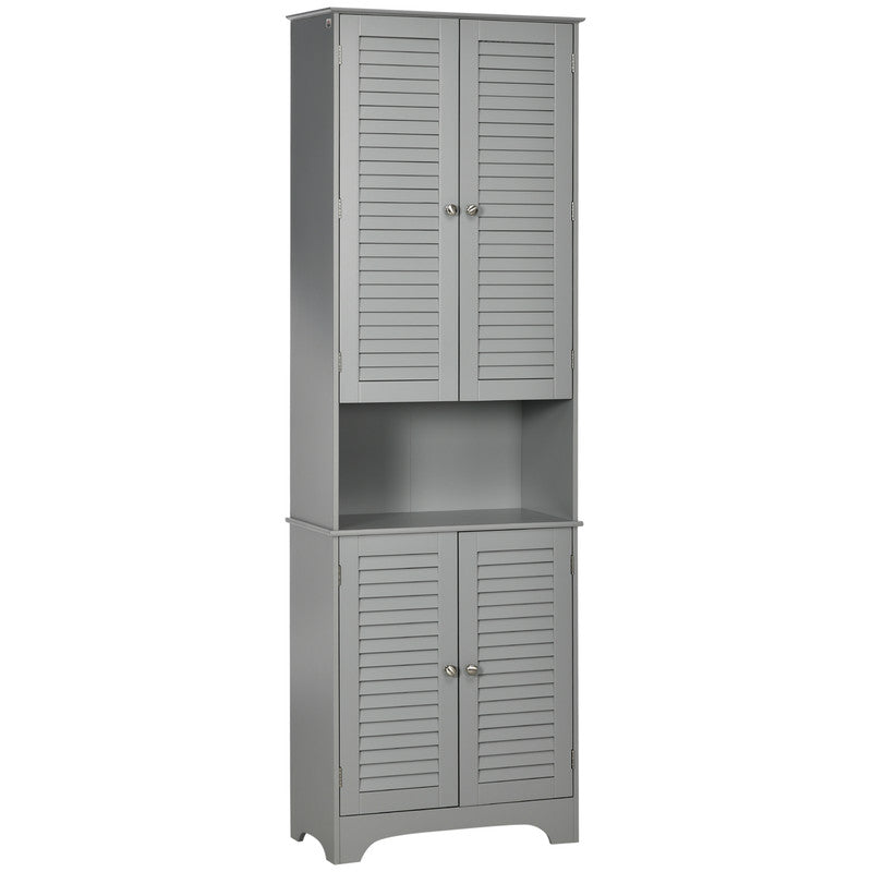 Homcom Bathroom Storage Tall Cabinet with Doors and Shelf Adjustability, Freestanding Bathroom Linen Cabinet with 2 Cabinets and Countertop