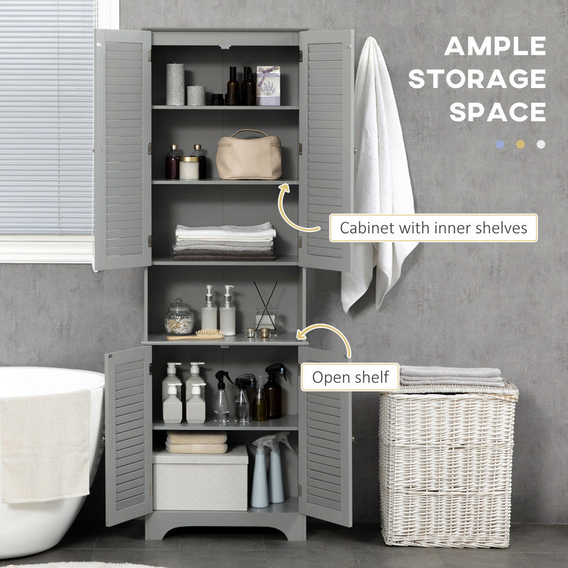 Homcom Bathroom Storage Tall Cabinet with Doors and Shelf Adjustability, Freestanding Bathroom Linen Cabinet with 2 Cabinets and Countertop