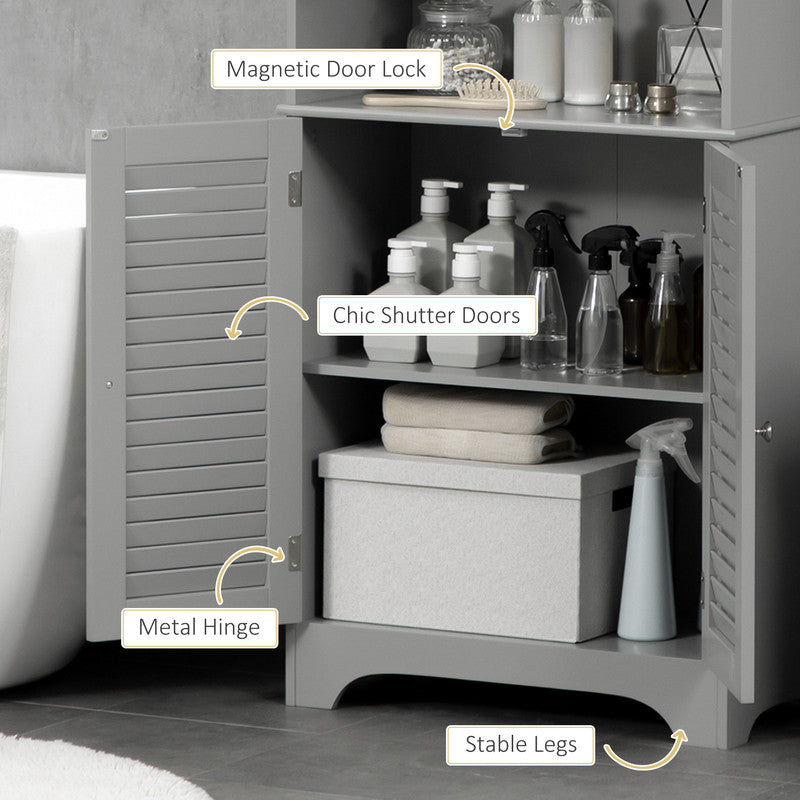 Homcom Bathroom Storage Tall Cabinet with Doors and Shelf Adjustability, Freestanding Bathroom Linen Cabinet with 2 Cabinets and Countertop