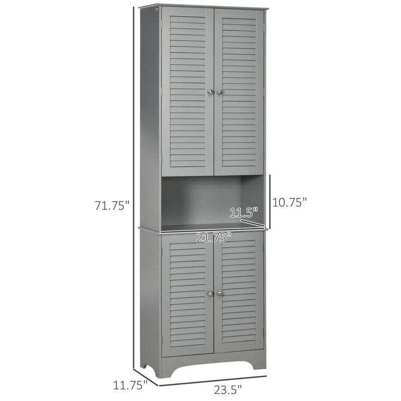 Homcom Bathroom Storage Tall Cabinet with Doors and Shelf Adjustability, Freestanding Bathroom Linen Cabinet with 2 Cabinets and Countertop