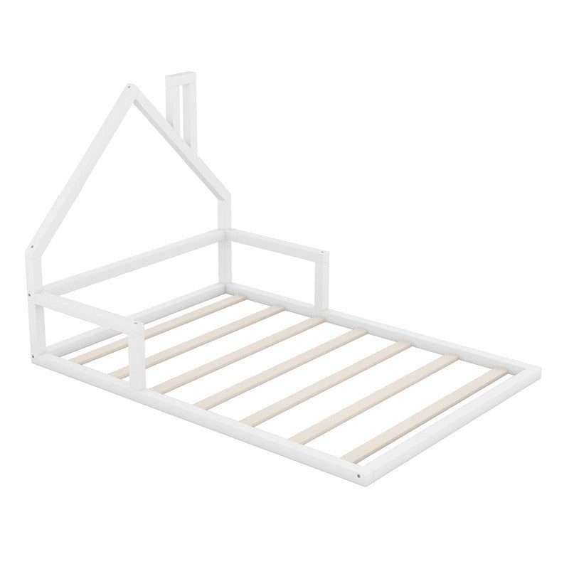 Full Size Wood Floor Bed with House-shaped Headboard