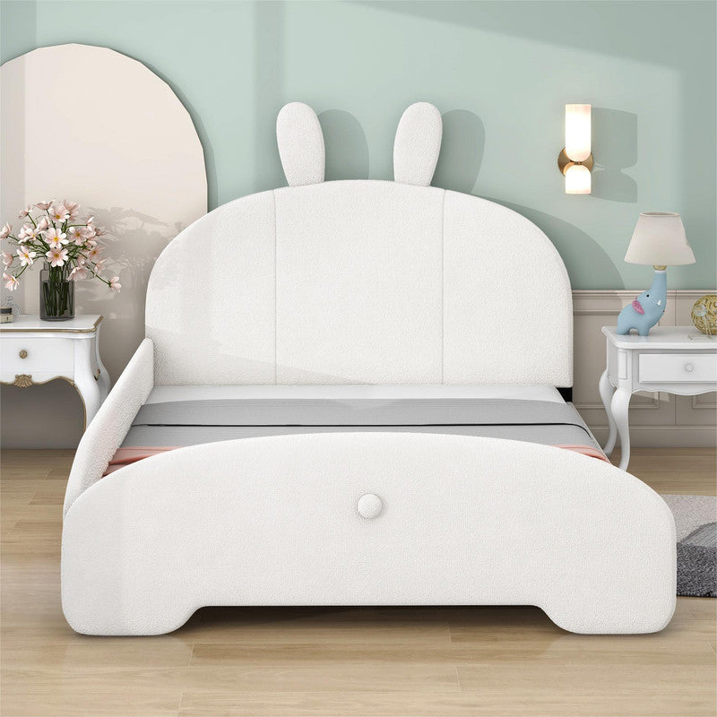 Full Size Upholstered Platform Bed with Cartoon Ears Shaped Headboard