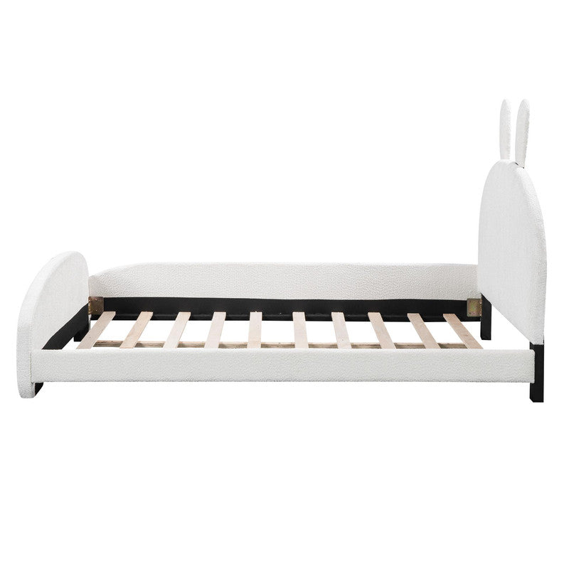 Full Size Upholstered Platform Bed with Cartoon Ears Shaped Headboard