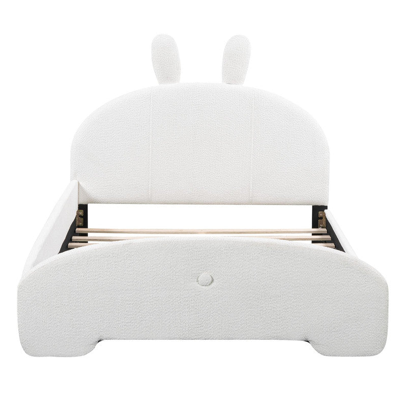 Full Size Upholstered Platform Bed with Cartoon Ears Shaped Headboard