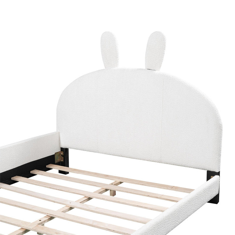 Full Size Upholstered Platform Bed with Cartoon Ears Shaped Headboard