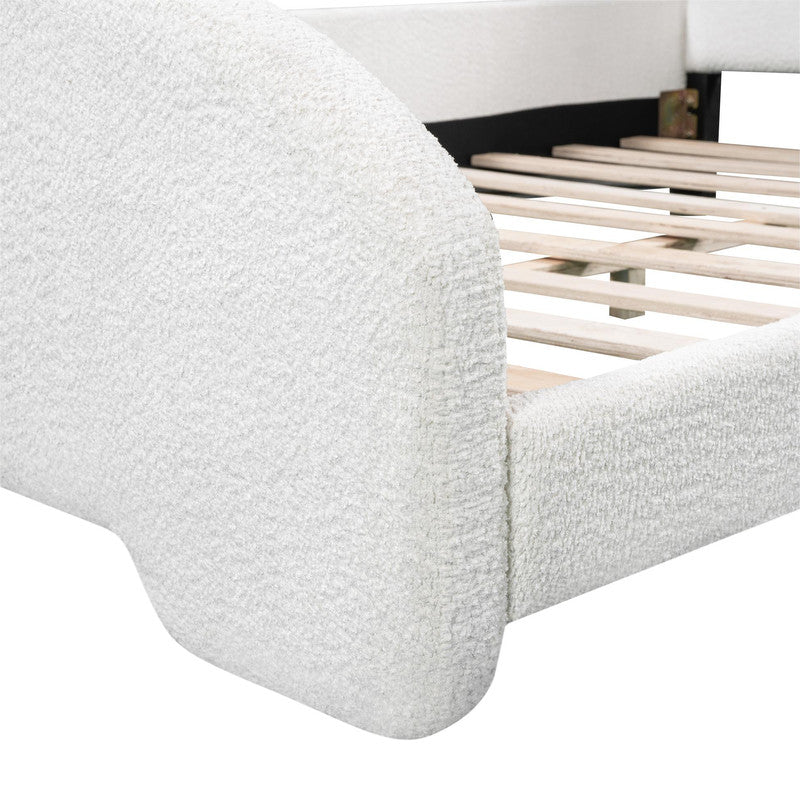 Full Size Upholstered Platform Bed with Cartoon Ears Shaped Headboard