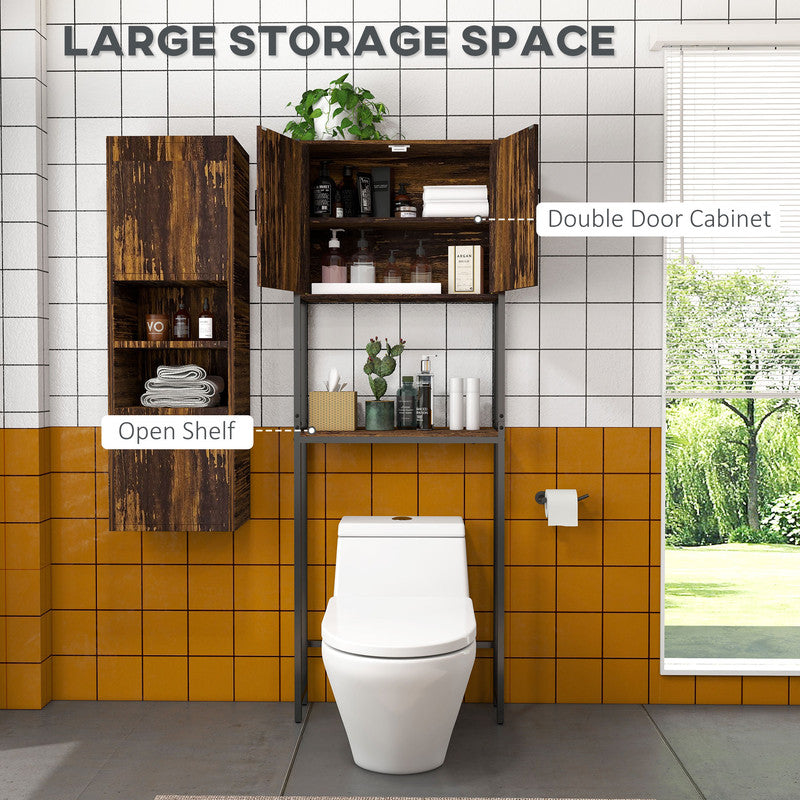 Toilet Storage Cabinet with Double Door Cupboard and Adjustable Shelf