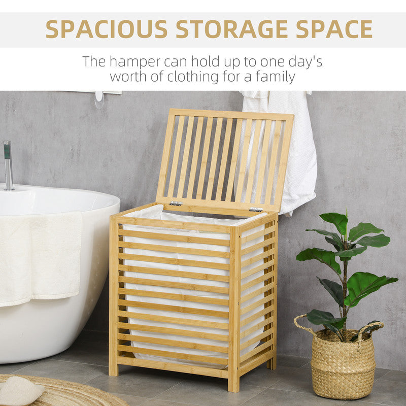 Bamboo Laundry Basket with Lid and Removable Liner Bag