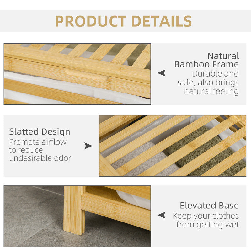 Bamboo Laundry Basket with Lid and Removable Liner Bag