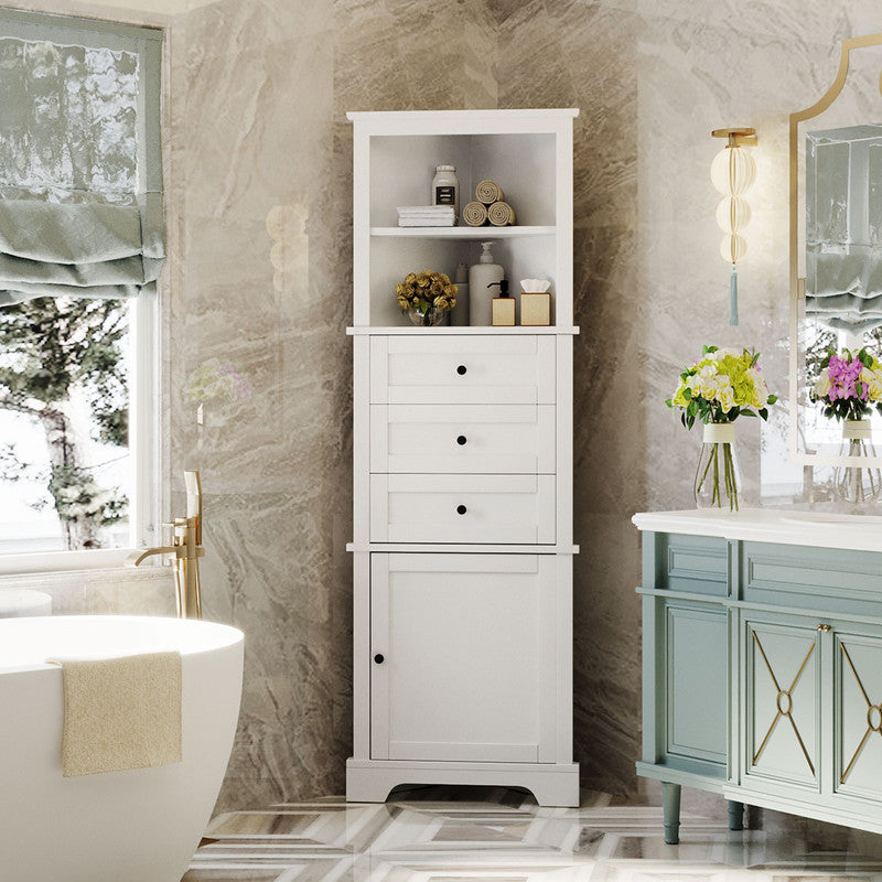 Green Triangle Tall Cabinet with 3 Drawers and Adjustable Shelves