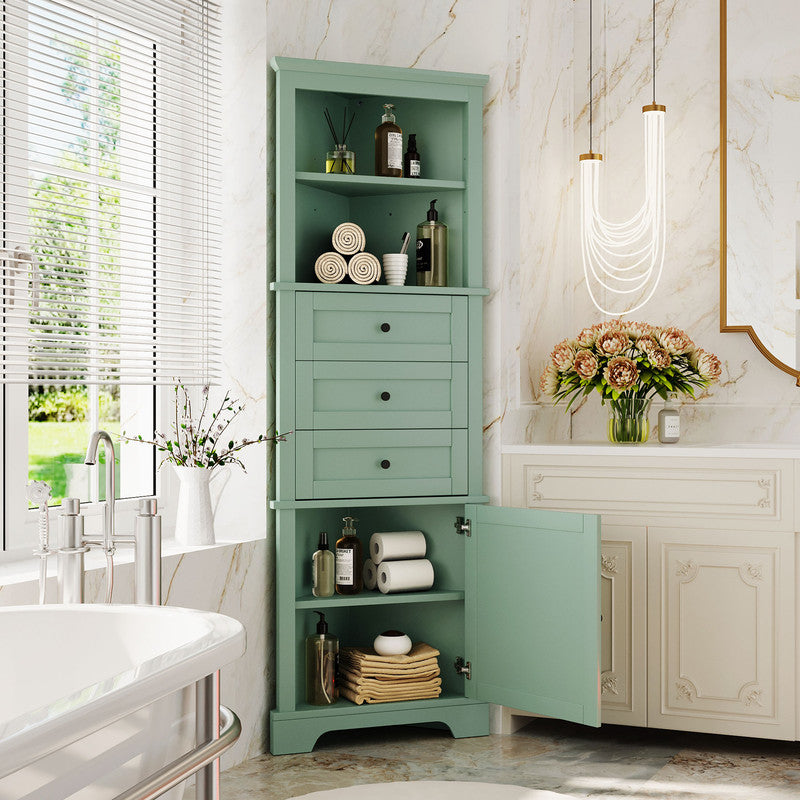 Green Triangle Tall Cabinet with 3 Drawers and Adjustable Shelves