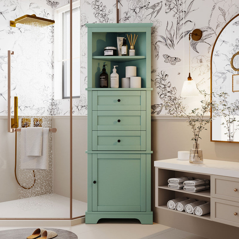 Green Triangle Tall Cabinet with 3 Drawers and Adjustable Shelves