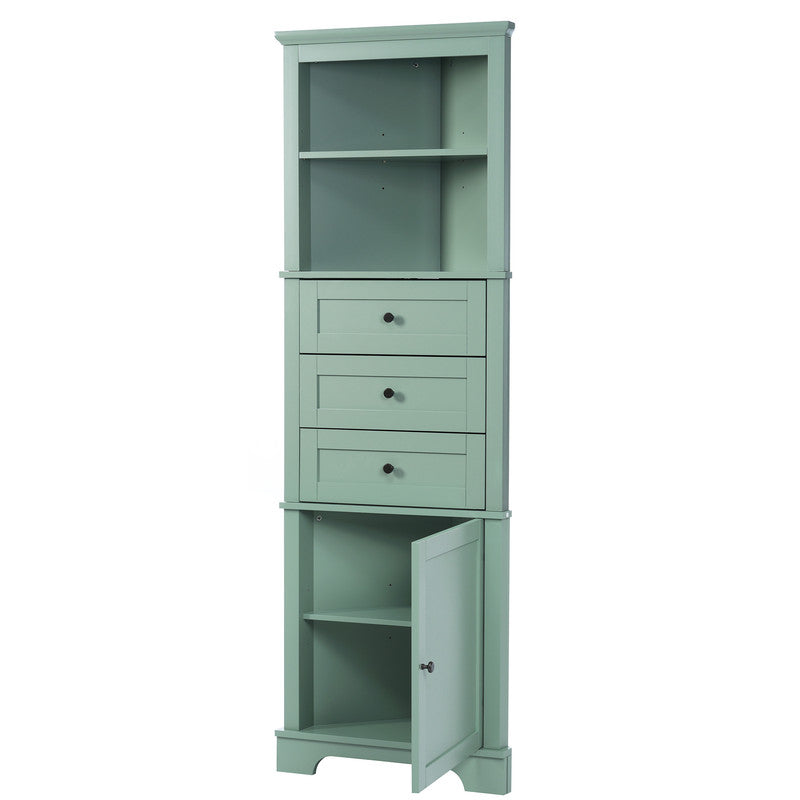 Green Triangle Tall Cabinet with 3 Drawers and Adjustable Shelves