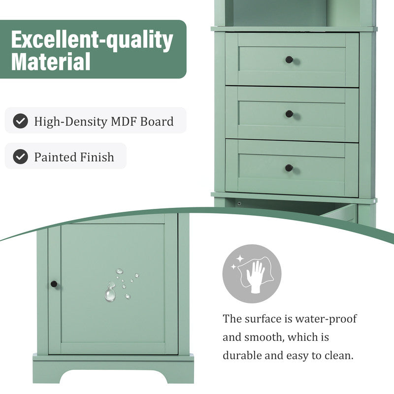 Green Triangle Tall Cabinet with 3 Drawers and Adjustable Shelves