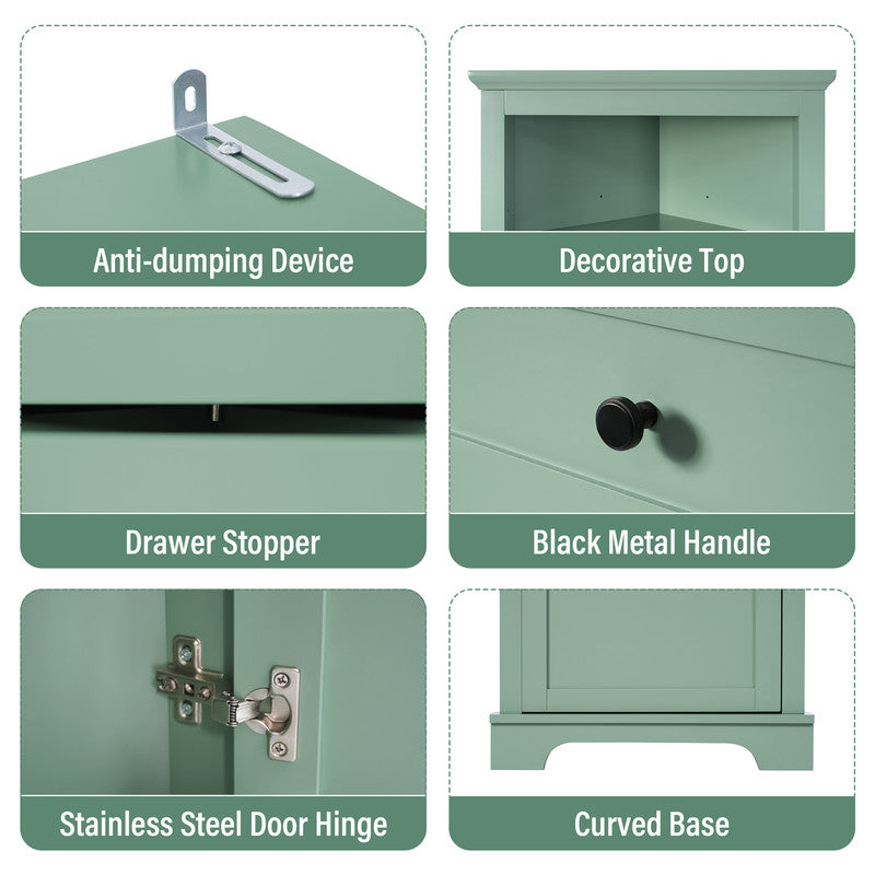 Green Triangle Tall Cabinet with 3 Drawers and Adjustable Shelves