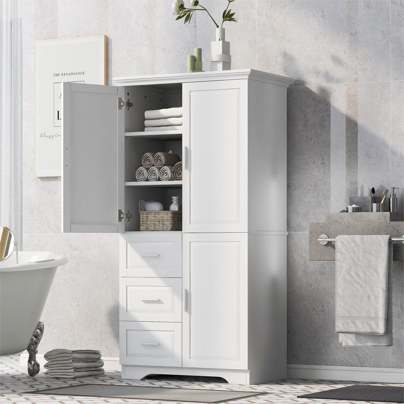Tall and Wide Storage Cabinet with Doors and Three Drawers