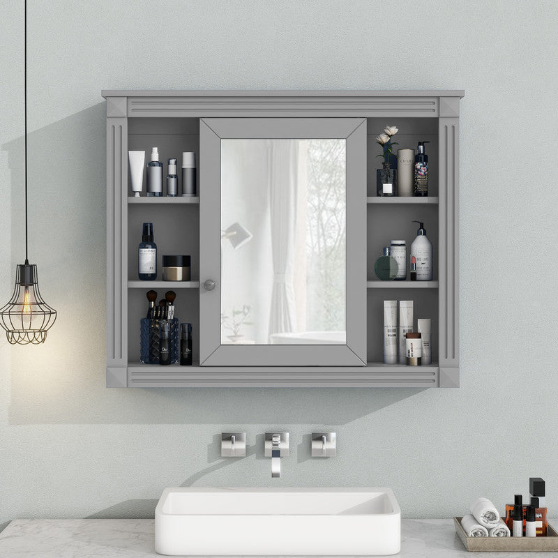 Wall Mounted Bathroom Storage Cabinet with Mirror, Mirror Cabinet with 6 Open Shelves