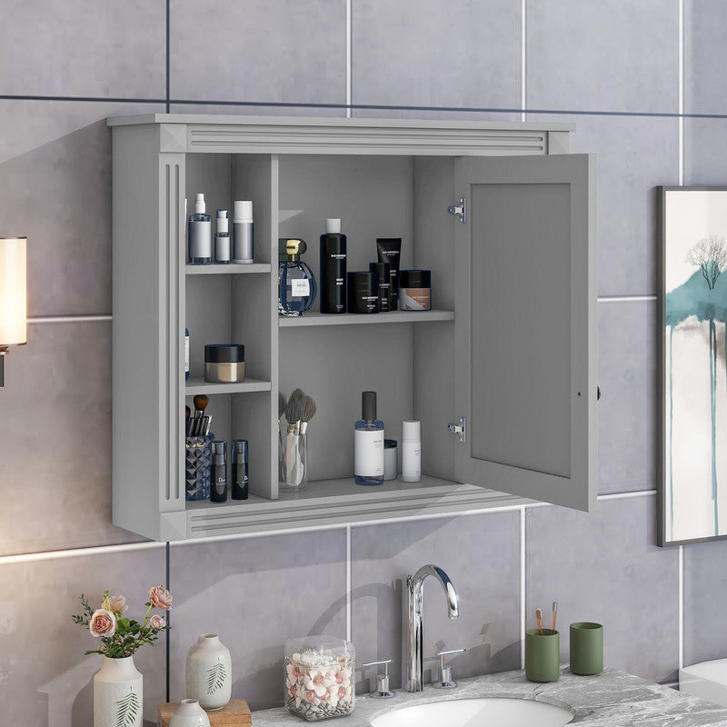 Wall Mounted Bathroom Storage Cabinet with Mirror, Mirror Cabinet with 6 Open Shelves