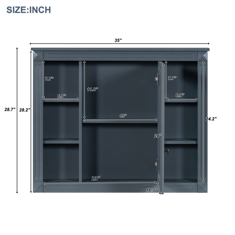 Wall Mounted Bathroom Storage Cabinet with Mirror, Mirror Cabinet with 6 Open Shelves