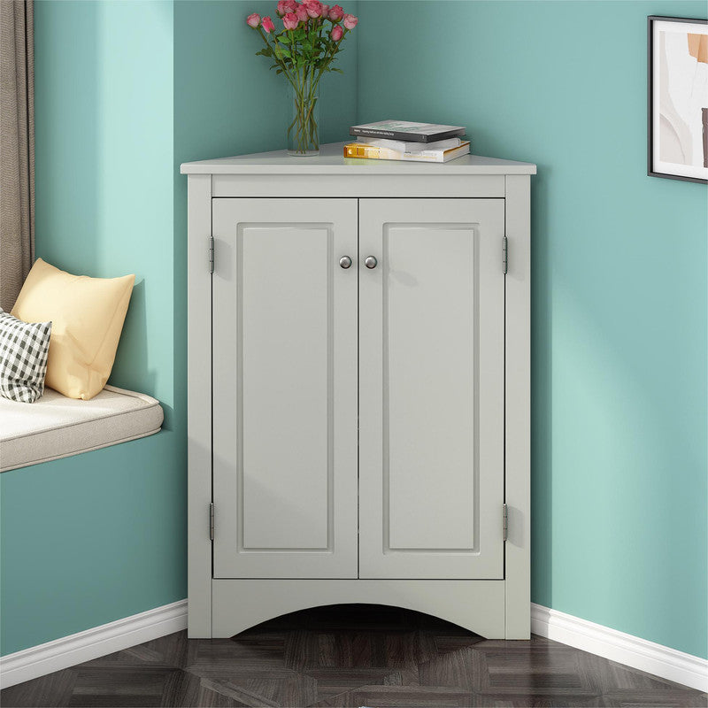 Oak Triangle Bathroom Storage Cabinet with Adjustable Shelves, Freestanding Floor Cabinet