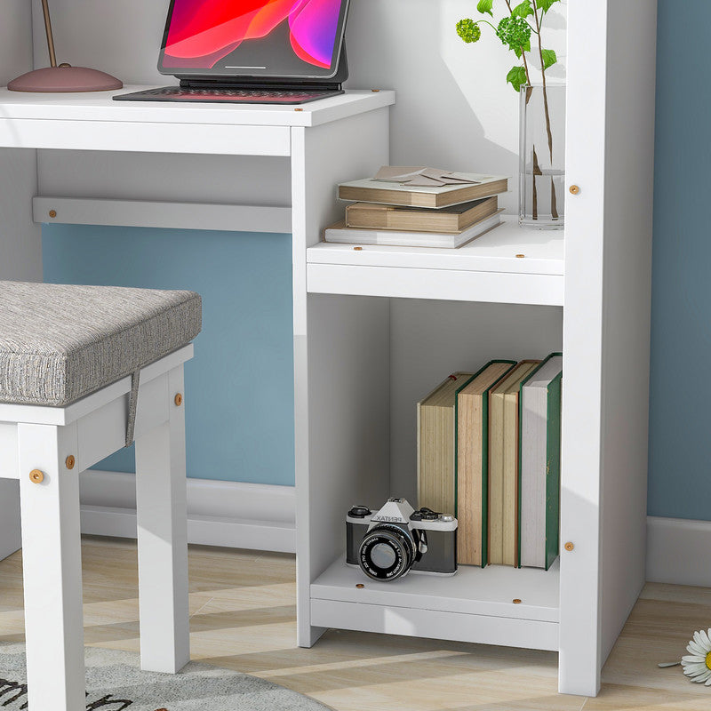 House-Shaped Kids Desk with a Cushion Stool, House-Style Desk and Stool Set