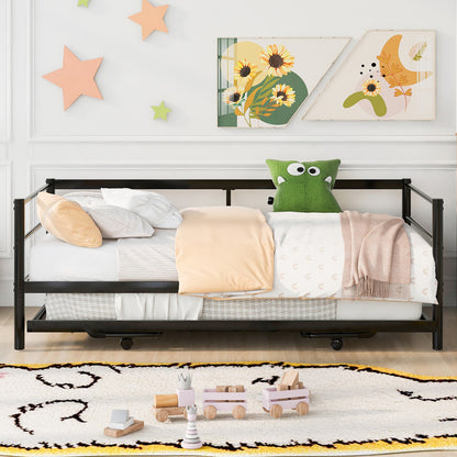 Twin Size Metal Daybed with Adjustable Trundle