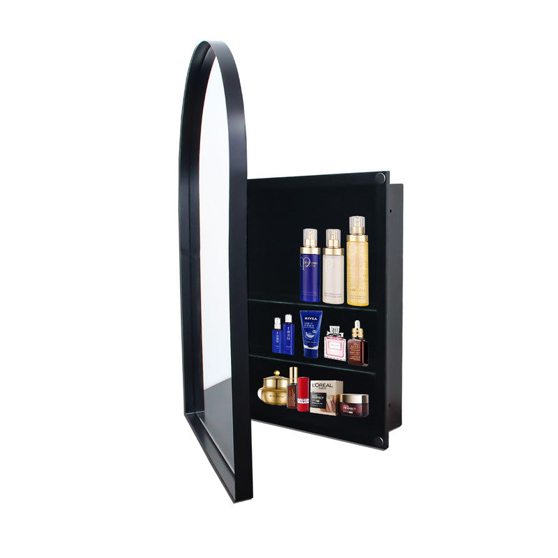 Arched Recessed Mirror Cabinet, Metal Framed Bathroom Wall Cabinet with Mirror and Adjustable Shelves