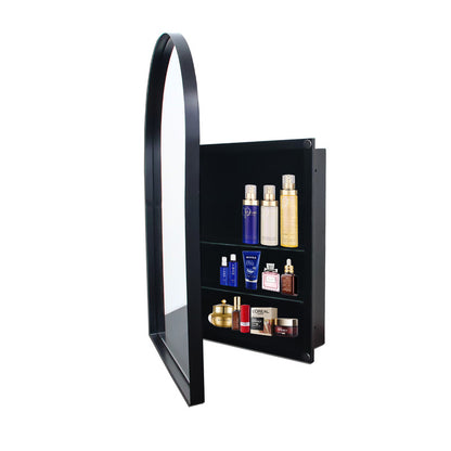 Arched Recessed Mirror Cabinet, Metal Framed Bathroom Wall Cabinet with Mirror and Adjustable Shelves