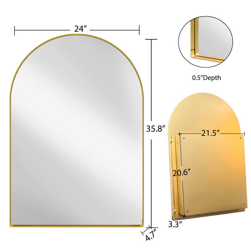 Arched Recessed Mirror Cabinet, Metal Framed Bathroom Wall Cabinet with Mirror and Adjustable Shelves