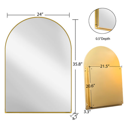 Arched Recessed Mirror Cabinet, Metal Framed Bathroom Wall Cabinet with Mirror and Adjustable Shelves