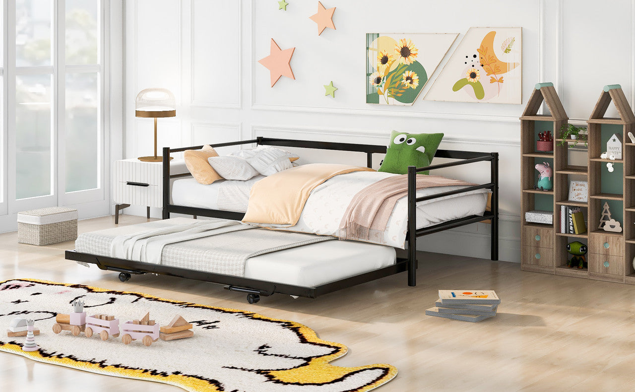 Twin Size Metal Daybed with Adjustable Trundle