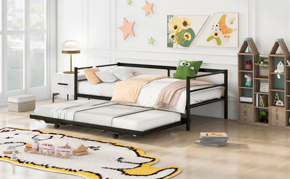 Twin Size Metal Daybed with Adjustable Trundle