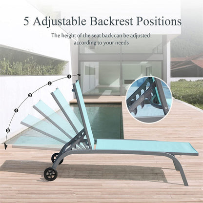 Set of 3 Lounge Chairs for Outside with Wheels 5 Adjustable Position Pool Lounge Chairs