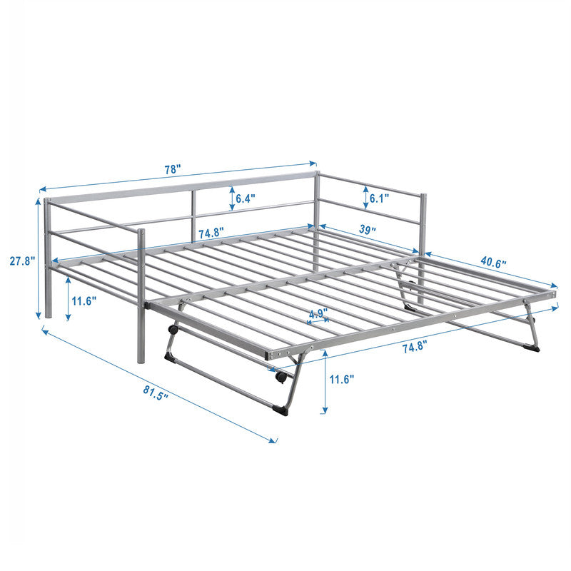 Twin Size Metal Daybed with Adjustable Trundle