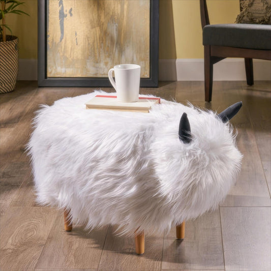 [Ship to Canada Only] Adorable Upholstered White Yak Ottoman