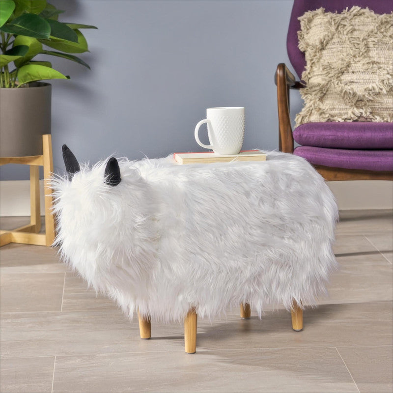 [Ship to Canada Only] Adorable Upholstered White Yak Ottoman