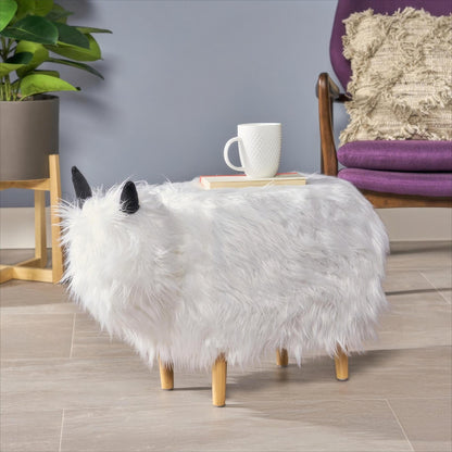 [Ship to Canada Only] Adorable Upholstered White Yak Ottoman