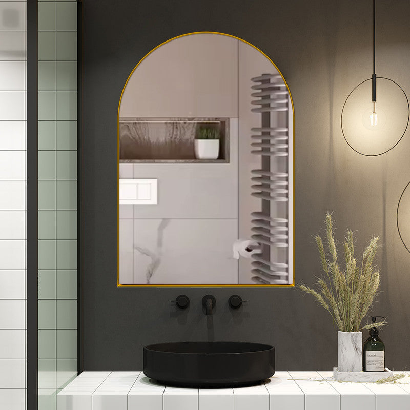Arched Recessed Mirror Cabinet, Metal Framed Bathroom Wall Cabinet with Mirror and Adjustable Shelves