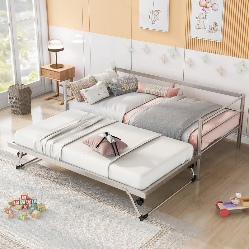 Twin Size Metal Daybed with Adjustable Trundle