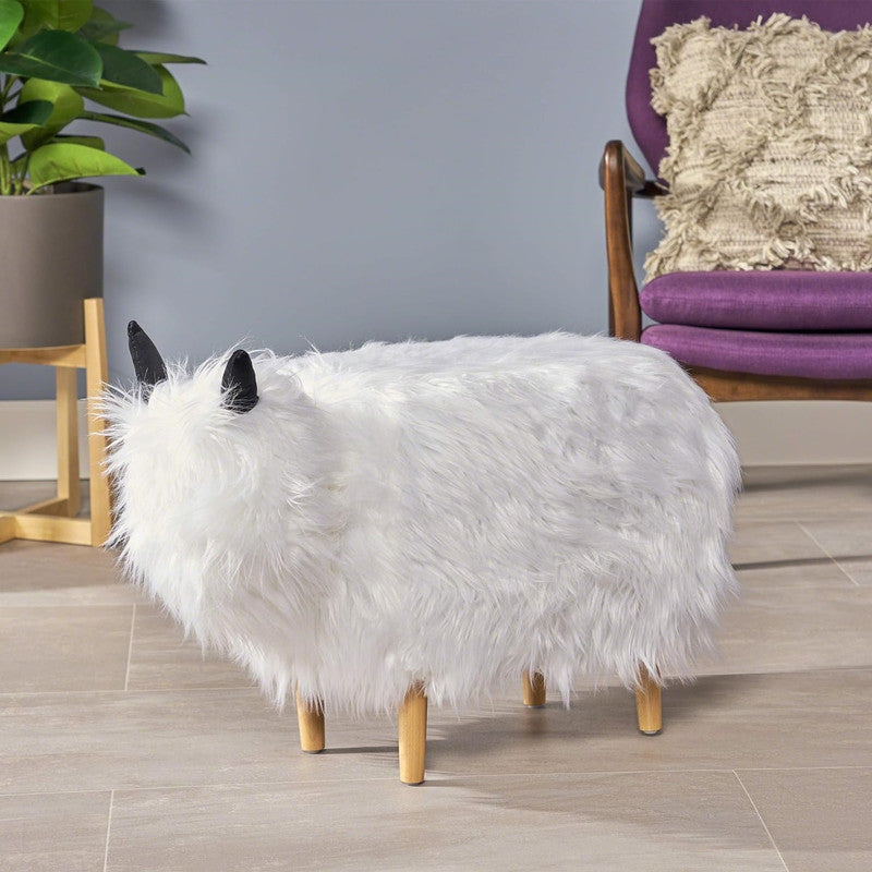 [Ship to Canada Only] Adorable Upholstered White Yak Ottoman