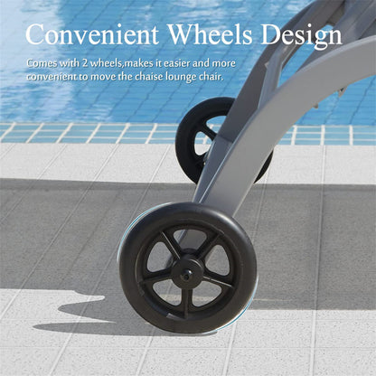 Set of 3 Lounge Chairs for Outside with Wheels 5 Adjustable Position Pool Lounge Chairs