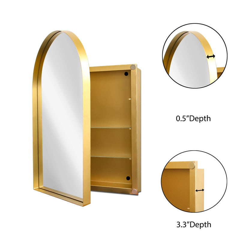 Arched Recessed Mirror Cabinet, Metal Framed Bathroom Wall Cabinet with Mirror and Adjustable Shelves