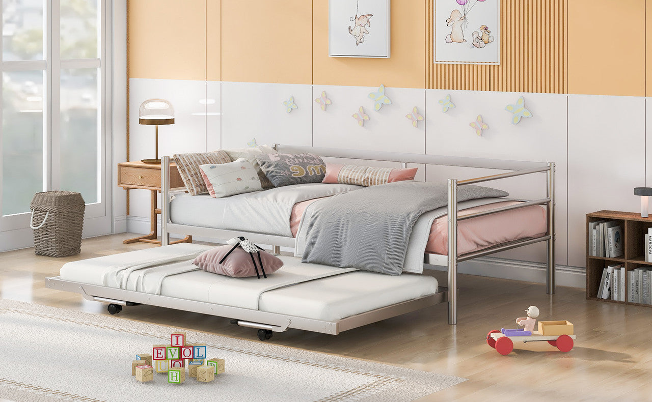 Twin Size Metal Daybed with Adjustable Trundle