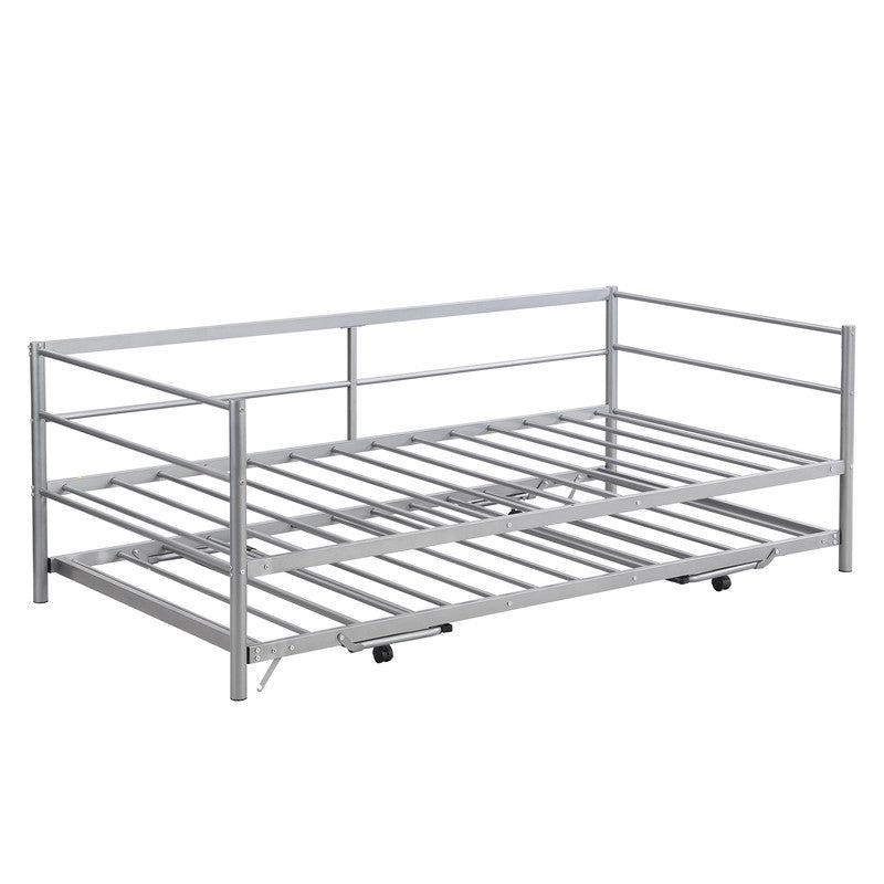 Twin Size Metal Daybed with Adjustable Trundle