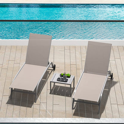 Set of 3 Lounge Chairs for Outside with Wheels 5 Adjustable Position Pool Lounge Chairs