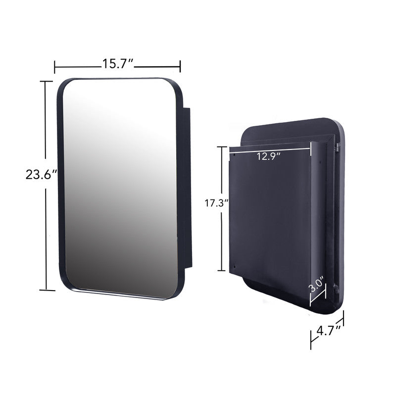 Recessed Black Metal Framed Mirror Cabinet Wall Mirror with Storage for Bathroom