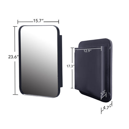 Recessed Black Metal Framed Mirror Cabinet Wall Mirror with Storage for Bathroom