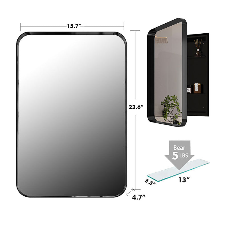 Recessed Black Metal Framed Mirror Cabinet Wall Mirror with Storage for Bathroom